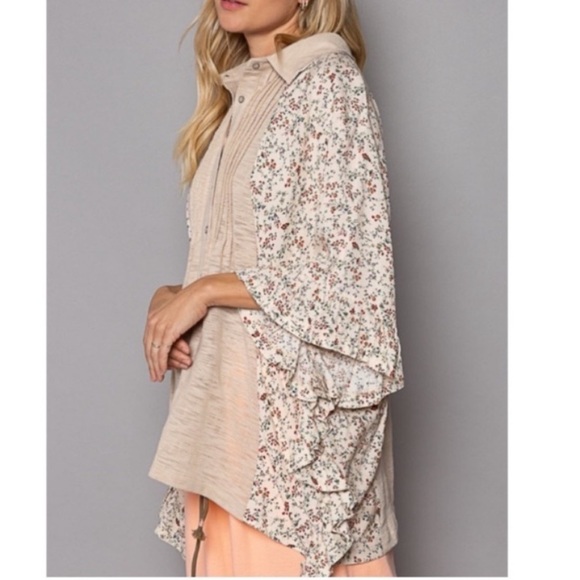 POL Top Pin tuck button down Boho Small - Large New Boutique OVERSIZED - Picture 4 of 10